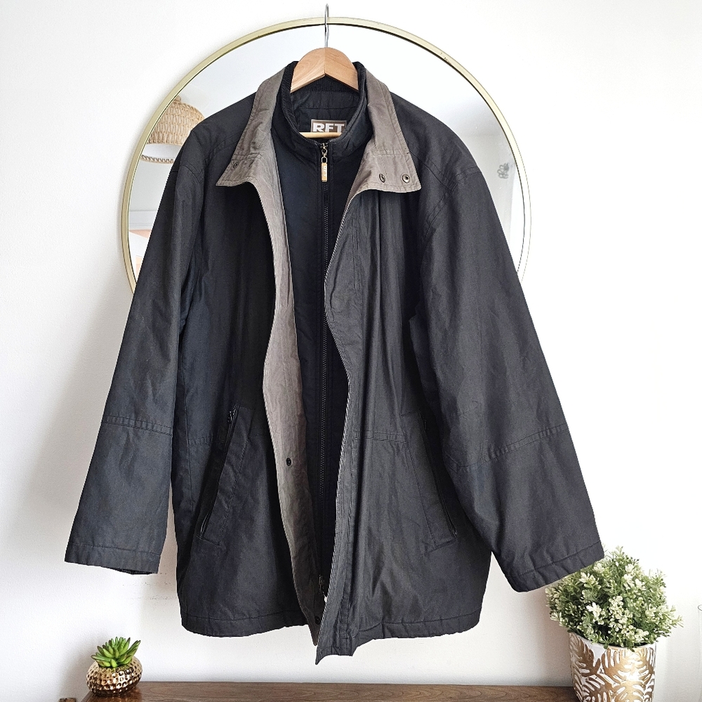 RFT Rainforest Jacket Men's Size XXL Quilted Lined Charcoal Tan Outdoor Coat
